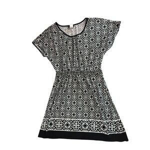 Love Cameron Los Angeles Womens Black‎ White Geometric Medallion Dress Size M